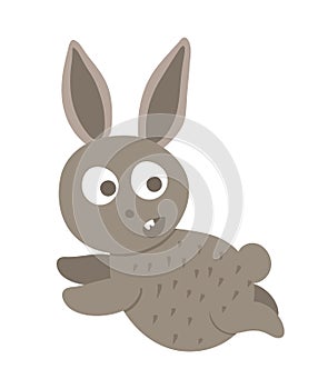 Vector cartoon style flat funny scared rabbit isolated on white background. Cute illustration of woodland animal. Running hare