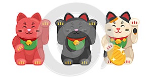 Vector cartoon style illustration of Maneki Neko