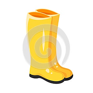 Vector cartoon style illustration of yellow rubber boots