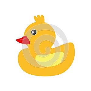 Vector cartoon style illustration of yellow rubber duck, toy, isolated on white background.