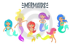 set of cute mermaid character