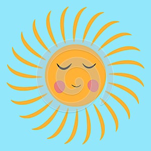 Vector cartoon sun with closed eyes.