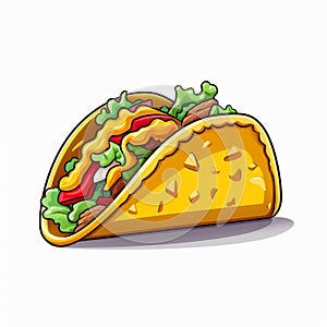 Vector Cartoon Taco On White Background: Detailed Painting Style With Softbox Lighting