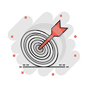 Vector cartoon target aim icon in comic style. Darts game sign illustration pictogram. Success business splash effect concept