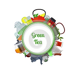 Vector cartoon tea kettles and cups photo