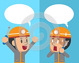 Vector cartoon a technician expressing different emotions with speech bubbles