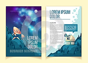 Vector cartoon template of astronomy brochure