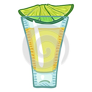 Vector Cartoon Tequila Shot with Lime Slice