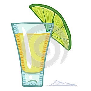 Vector Cartoon Tequila Shot with Lime Slice and Salt