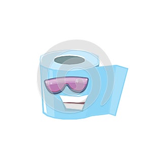 Vector funny cartoon toilet paper roll character with sunglasses isolated on white background. funky smiling kawaii