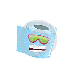 Vector funny cartoon toilet paper roll character with sunglasses isolated on white background. funky smiling kawaii