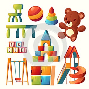 Vector cartoon toys for children playground, kindergarten photo