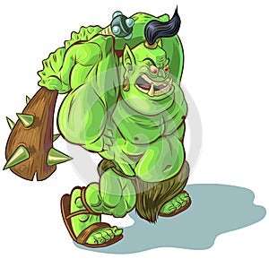 Vector Cartoon Troll Orc or Ogre with Raised Club photo