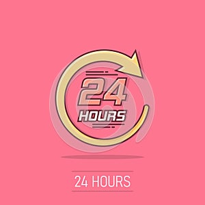 Vector cartoon twenty four hour clock icon in comic style. 24 7 service time concept illustration pictogram. Around the clock