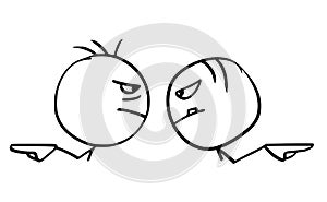 Vector Cartoon of Two Angry Man Hand Pointing in Opposite Direct
