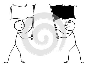 Vector Cartoon of Two Angry Men, Politician or Businessmen Holding Different Flags