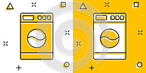 Vector cartoon washer icon in comic style. Laundress sign illustration pictogram. Washing machine business splash effect concept