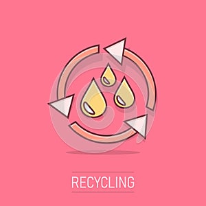 Vector cartoon water cycle icon in comic style. Recycling sign illustration pictogram. Ecology business splash effect concept