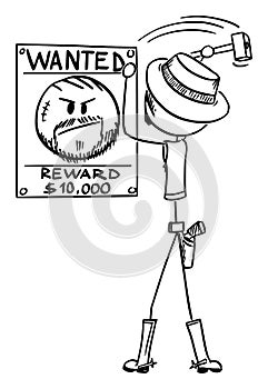 Vector Cartoon of Western Sheriff Nailing Criminal Wanted and Reward Poster