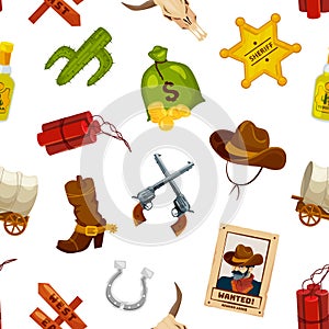 Vector cartoon wild west elements pattern or background illustration