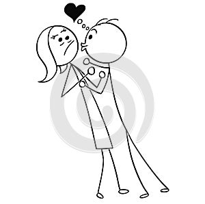 Vector Cartoon of Woman Resisting the Kiss from Man in Love