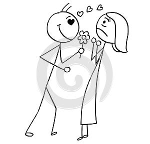 Vector Cartoon of Woman Resisting the Love Declaration