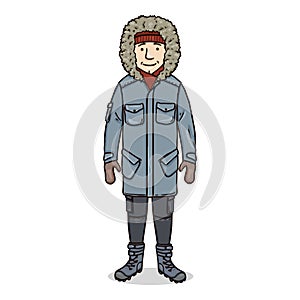 Vector Cartoon Young Man in Winter Outfit
