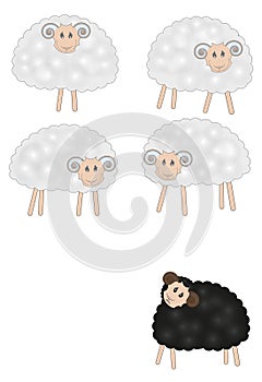 Vector cartoons black and white sheep