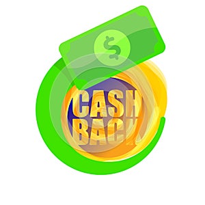 vector cash back icon with dollar isolated on white transparent background. cashback and money bonus refund label or