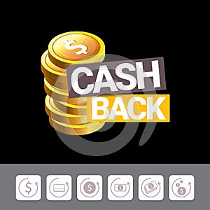 Vector cash back icon isolated on black background.