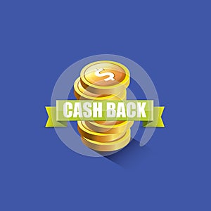 Vector cash back icon isolated on blue background.