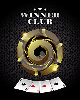 Vector casino poker gold chip, template mockup for design backgrounds, cards and banners. Illustrstion.