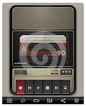 Vector cassette recorder template with icons