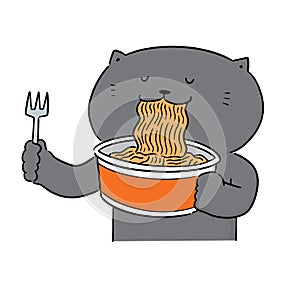 Vector of cat eating noodle