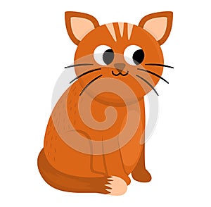 Vector cat icon. Cute cartoon sitting kitten illustration for kids. Farm or domestic animal isolated on white background. Colorful