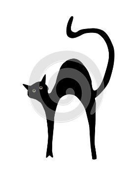 Vector Cat Silhouette, Cat with Glowing Green Eyes.