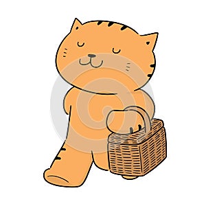Vector of cat and wicker basket