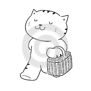 Vector of cat and wicker basket