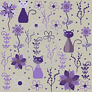 Vector cats seamless pattern and seamless pattern