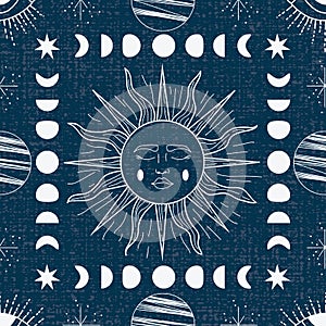 Vector Celestial magic seamless repeat pattern design background