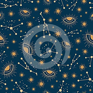 Vector Celestial magic stars seamless repeat pattern design background