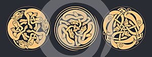 Vector celtic circlar knot. Ethnic ornaments set.