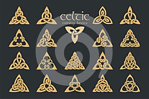 Vector celtic trinity knot. 18 items. Ethnic ornament. Geometric