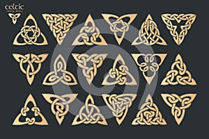 Vector celtic trinity knot. 18 items. Ethnic ornament. Geometric design.