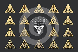Vector celtic trinity knot. 18 items. Ethnic ornament. Geometric design.