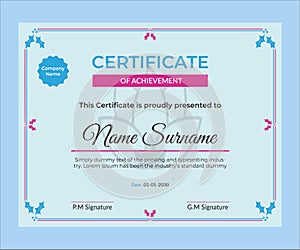 vector certificate of achievement template.Modern and trendy design of diploma, sertificate.