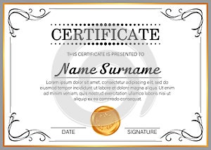 Vector certificate template with golden frame.