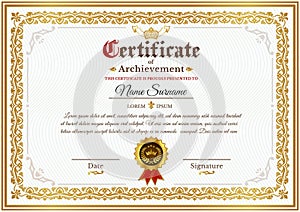 Vector certificate template with golden vintage ornament