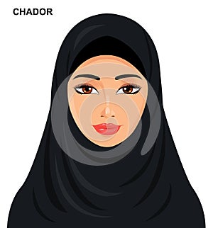 Vector - chador headgear style, beautiful arabic muslim woman -