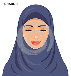 Vector - chador headgear style, beautiful arabic muslim woman -